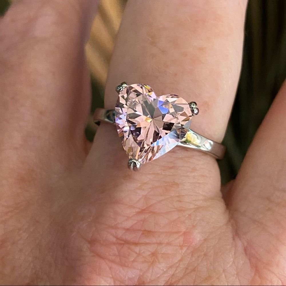Pink CZ Heart Stainless Steel Ring